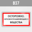 Знак «Осторожно. Легковоспламеняющиеся вещества», B37 (металл, 300х150 мм)